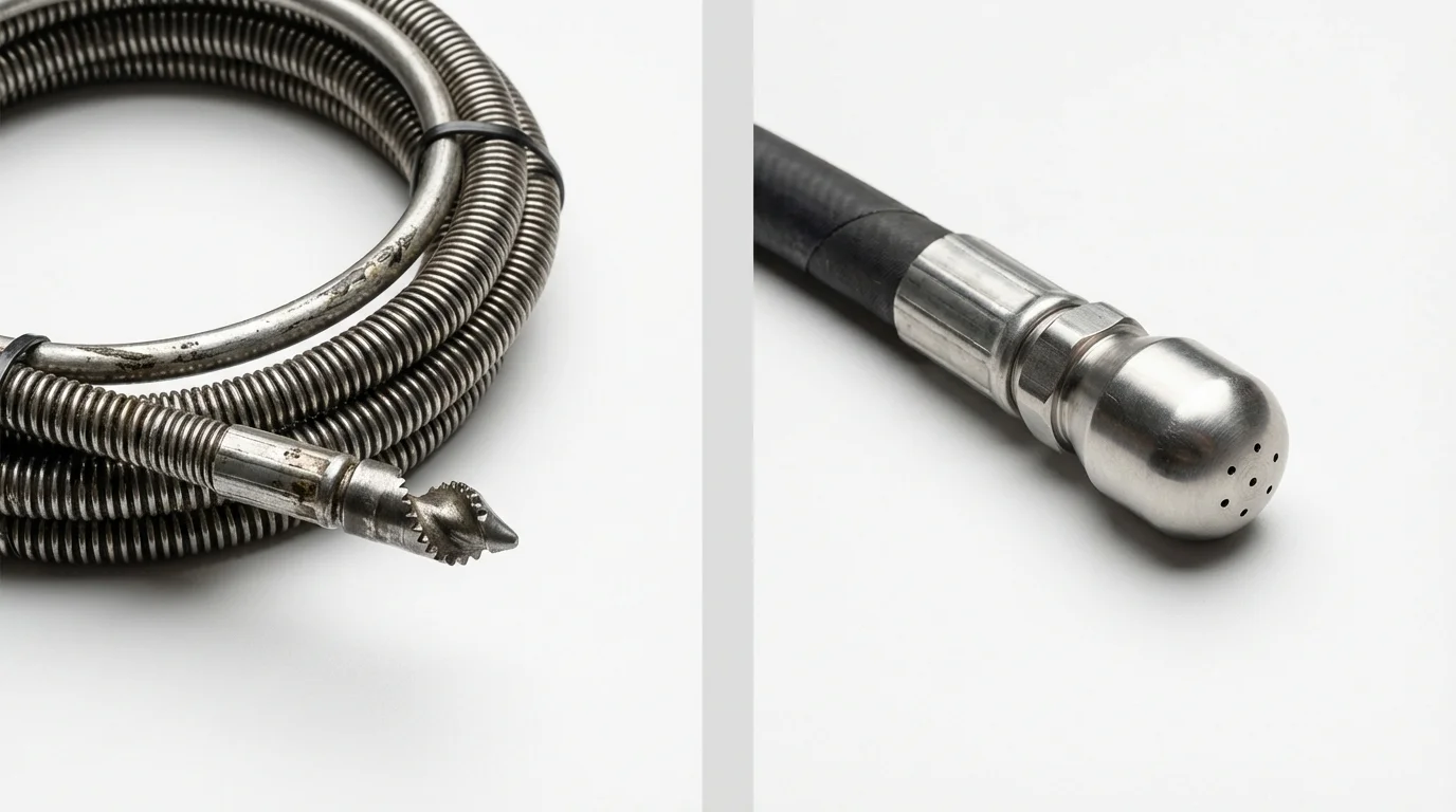 Drain snake cable and hydro jetting nozzle used for drain cleaning in Welsh, LA